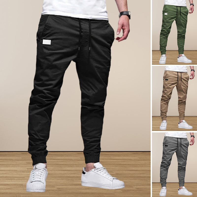 Solid Color Drawstring Casual Pants