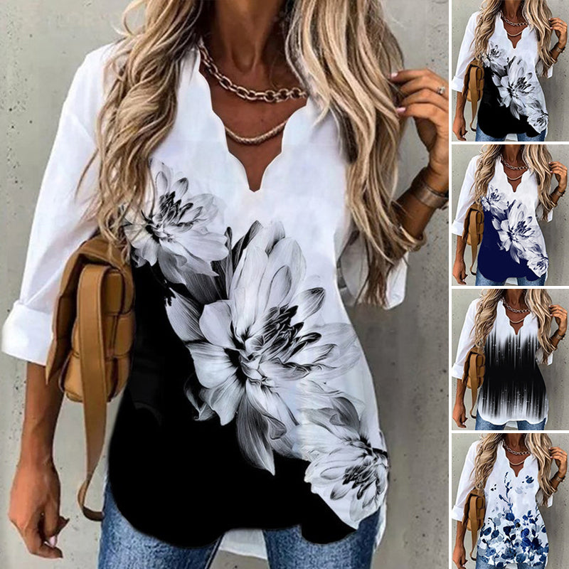 Wavy Neck Print T-shirt