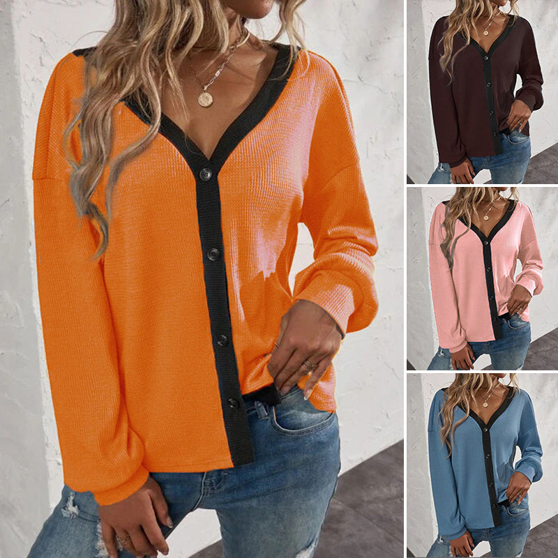 Waffle Long Sleeve Cardigan T-Shirt