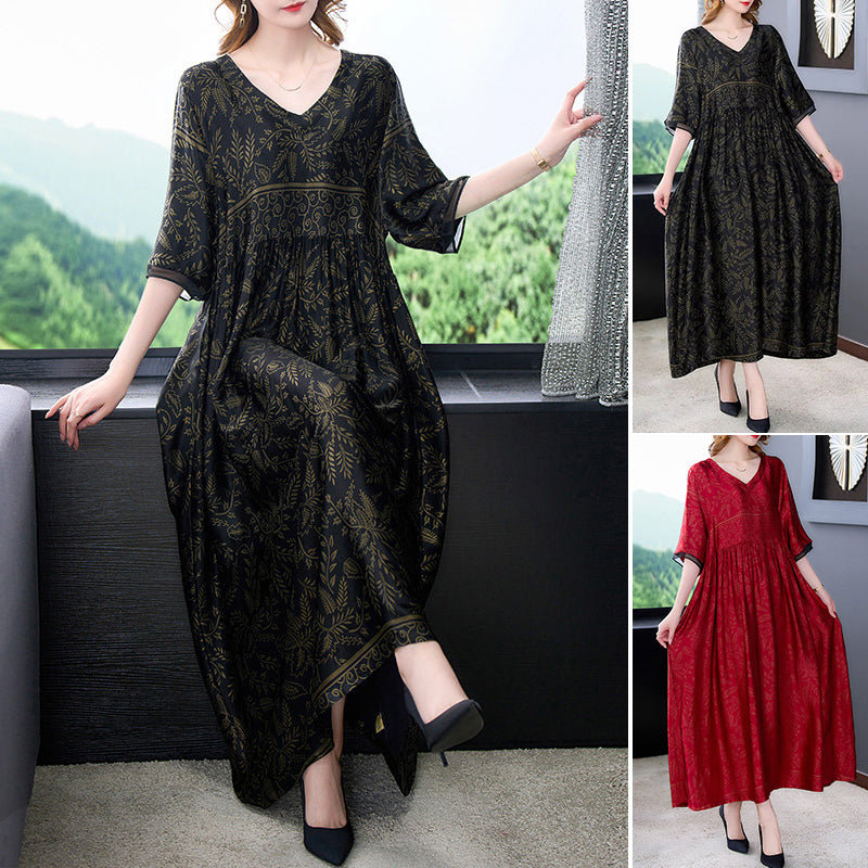 Mid Sleeve Printed Long Dress