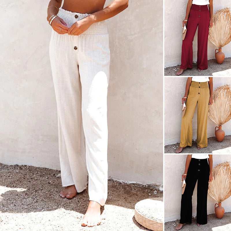 High Waist Loose Cotton Linen Wide Leg Pants