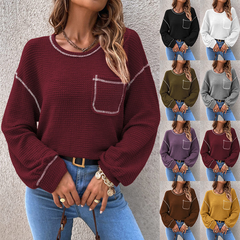 Women's Waffle Knit Tunic Tops Long Sleeve Shirt