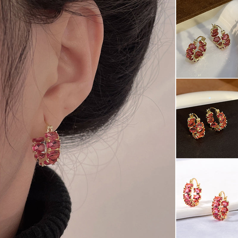 Exquisite Red Zircon Hoop Earrings