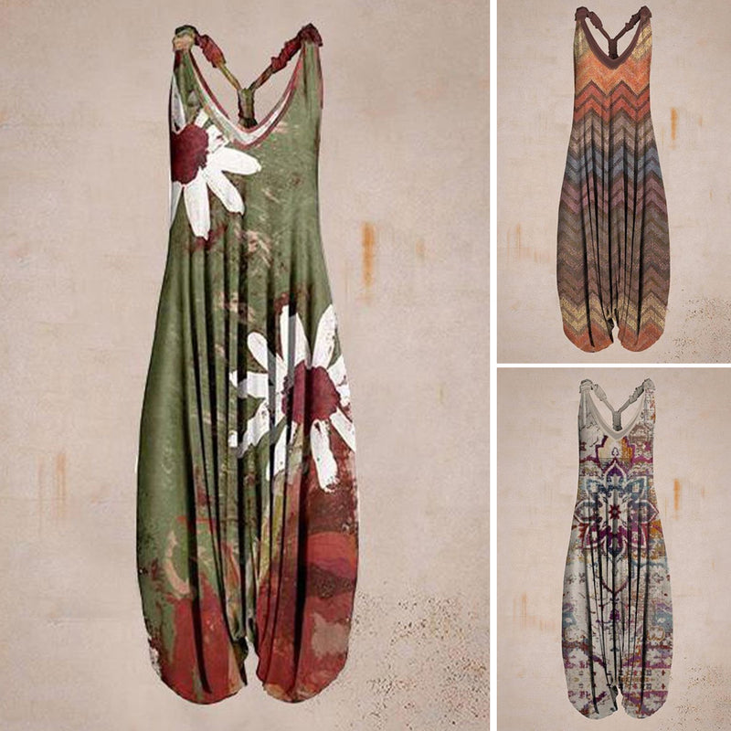 Women Summer Pattern Sleeveless Harem Jumpsuit