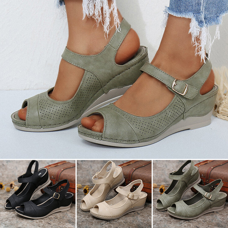 Women Casual Open Peep Toe Wedge Sandals