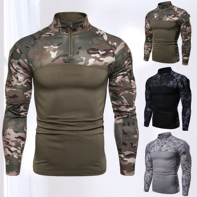 Camo Stand Collar Cotton Tactical T-Shirt