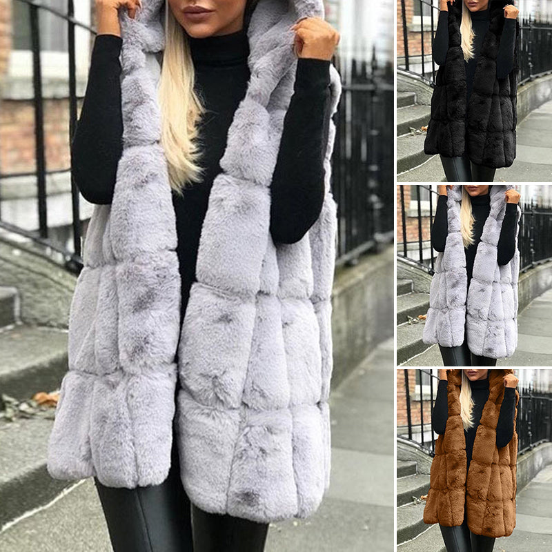 Hooded Jacket Faux Fur Vest Cardigan