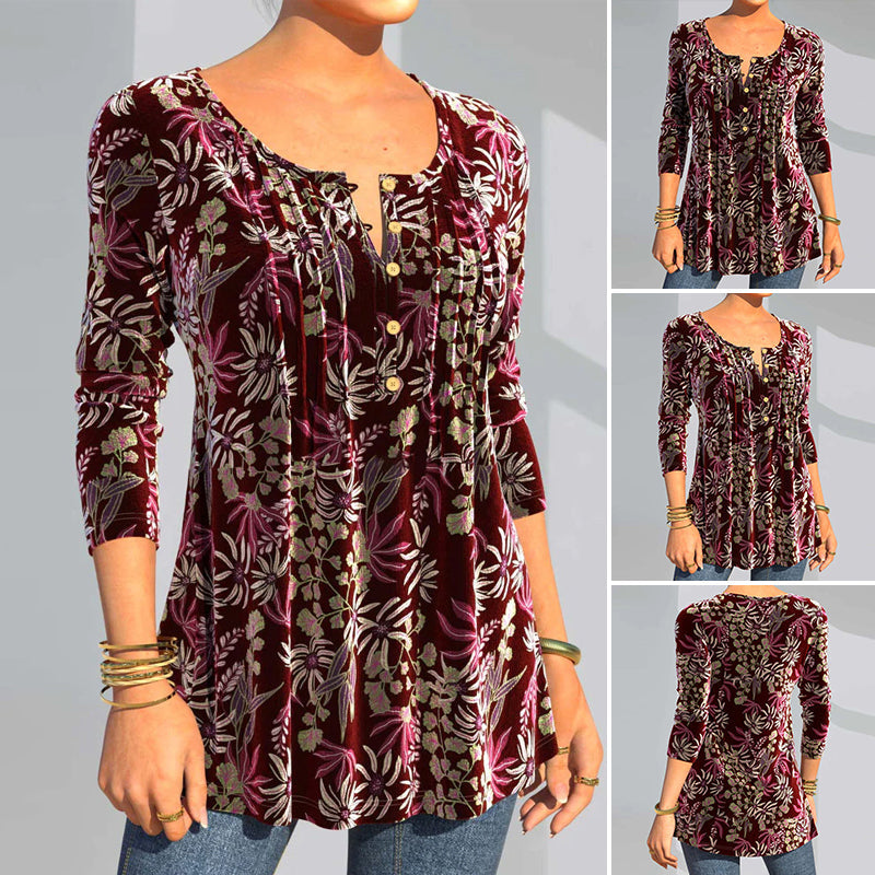 Floral Print Split Neck Top
