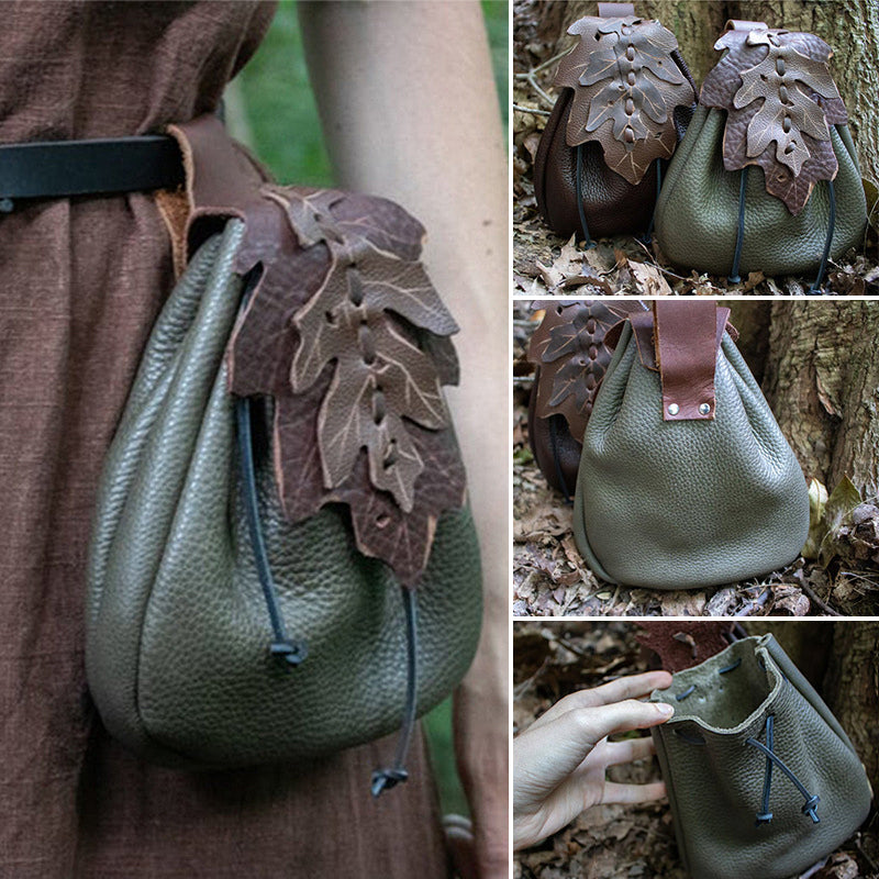 Medieval Renaissance Leather Drawstring Coin Pouch Bag