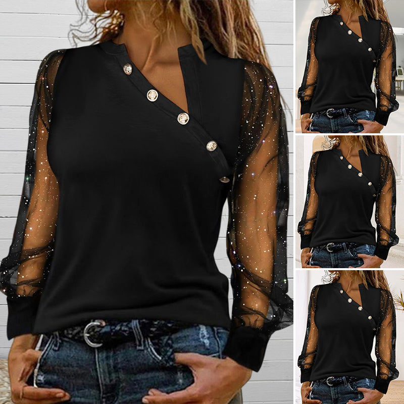 Trendy Mesh Stitching Long-sleeved Top