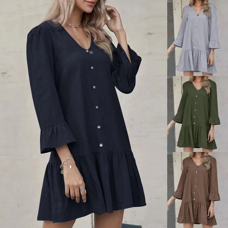 Pleated Bell Sleeve Dress