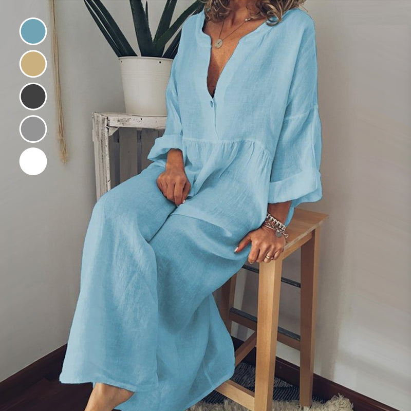 Cotton and Linen Long Sleeve Jumpsuit