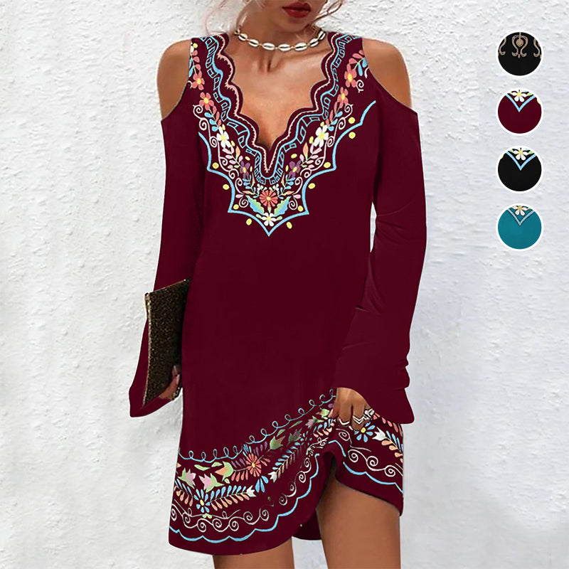 Ethnic Vintage Flared Long Sleeve Dress