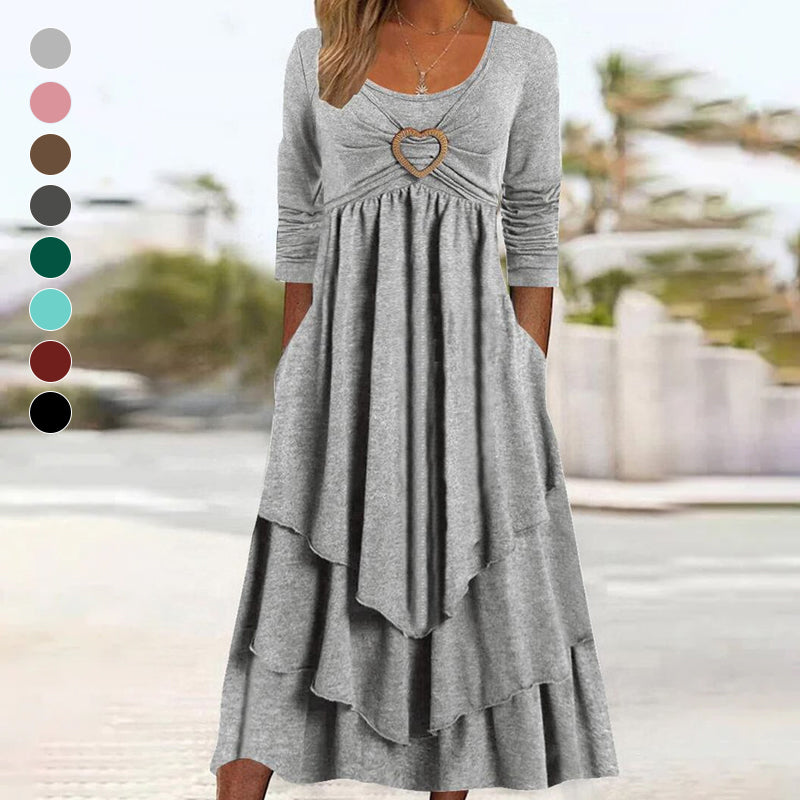 Plain Regular Fit Crew Neck Long Sleeve Casual Midi Dress