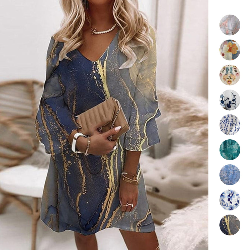 Watercolor Floral Print Ruffle Sleeves Mini Dress