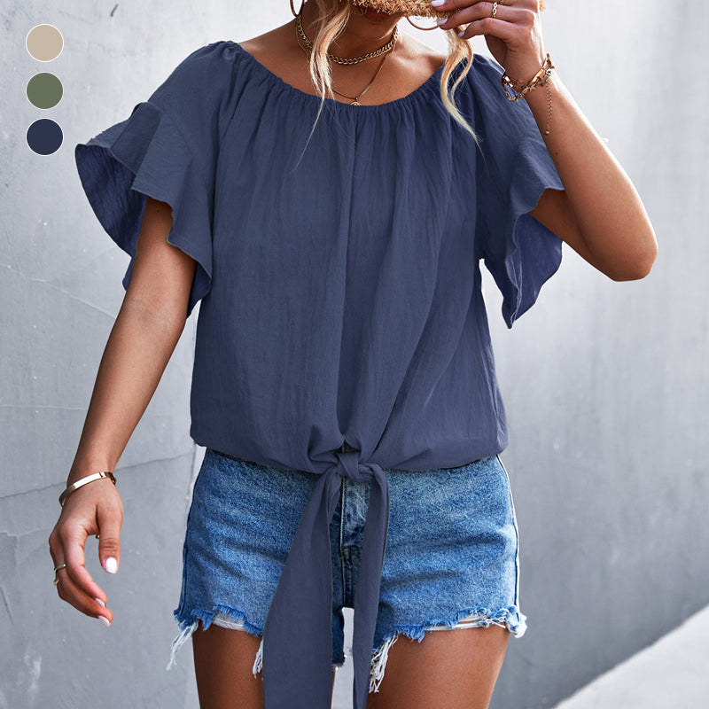 Ruffle Sleeve Round Neck Long Sleeve