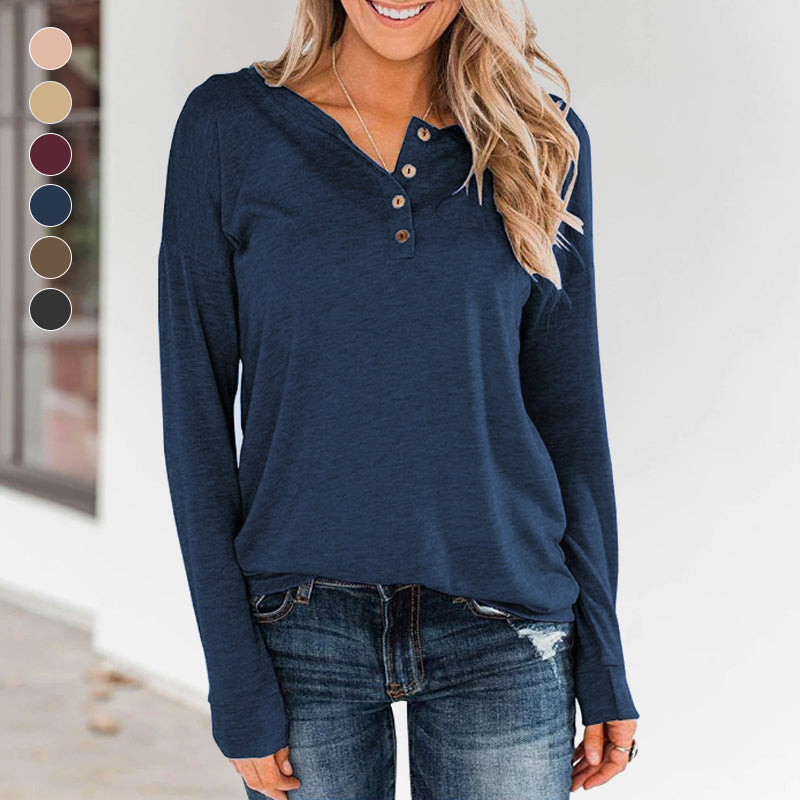 Round Neck Pullover Button T-Shirt