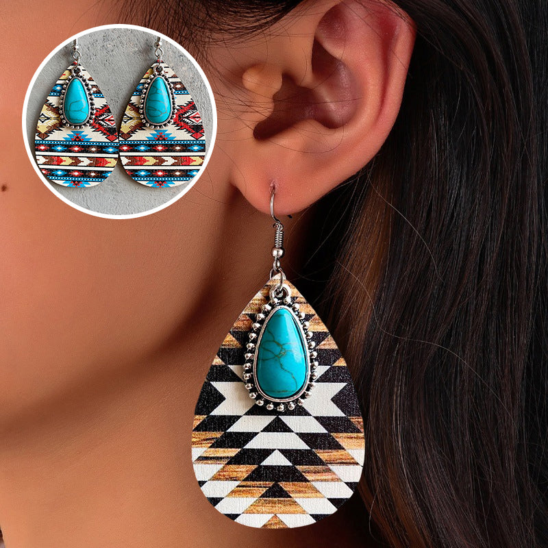 Bohemian Aztec Pattern Turquoise Earrings