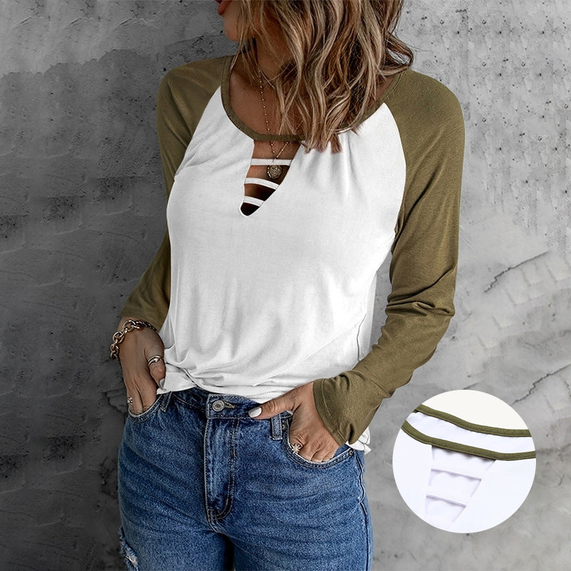 Colorblock Long Sleeve Casual T-Shirt