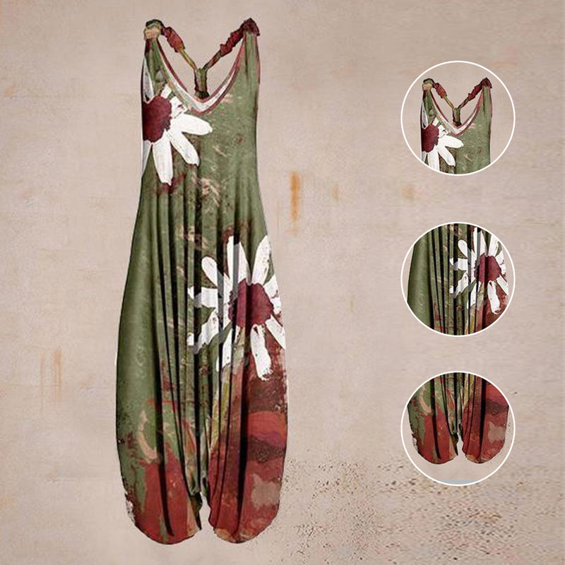 Women Summer Pattern Sleeveless Harem Jumpsuit