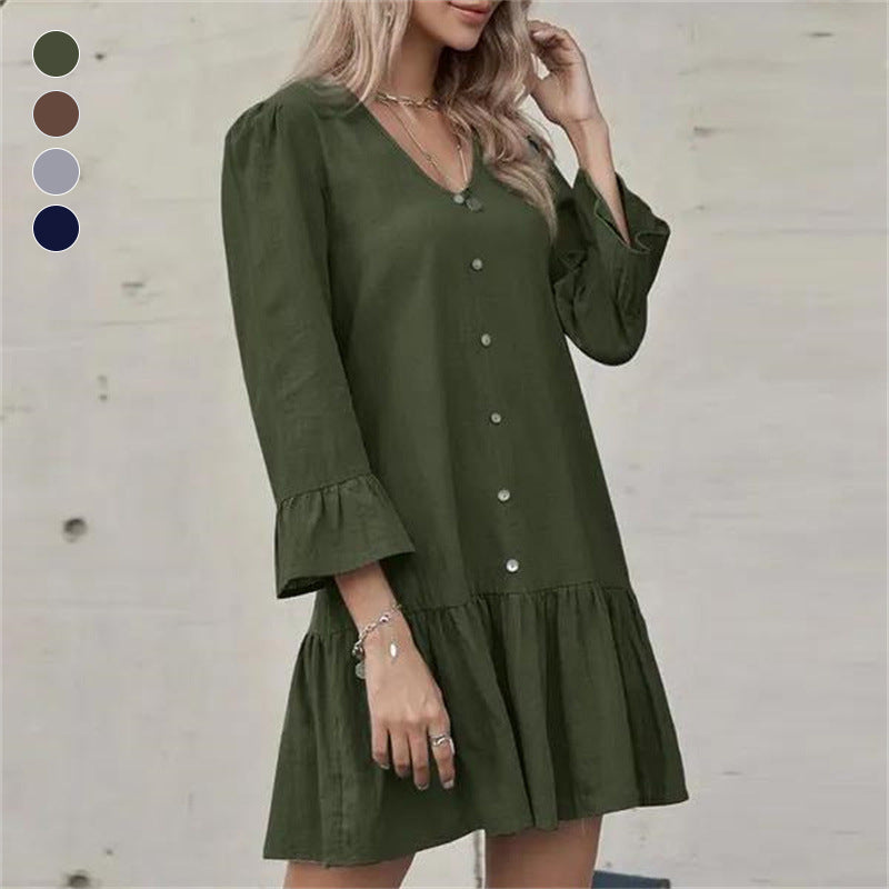 Pleated Bell Sleeve Dress