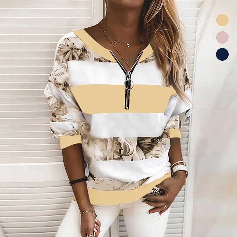 Printed V-Neck Pullover T-Shirt
