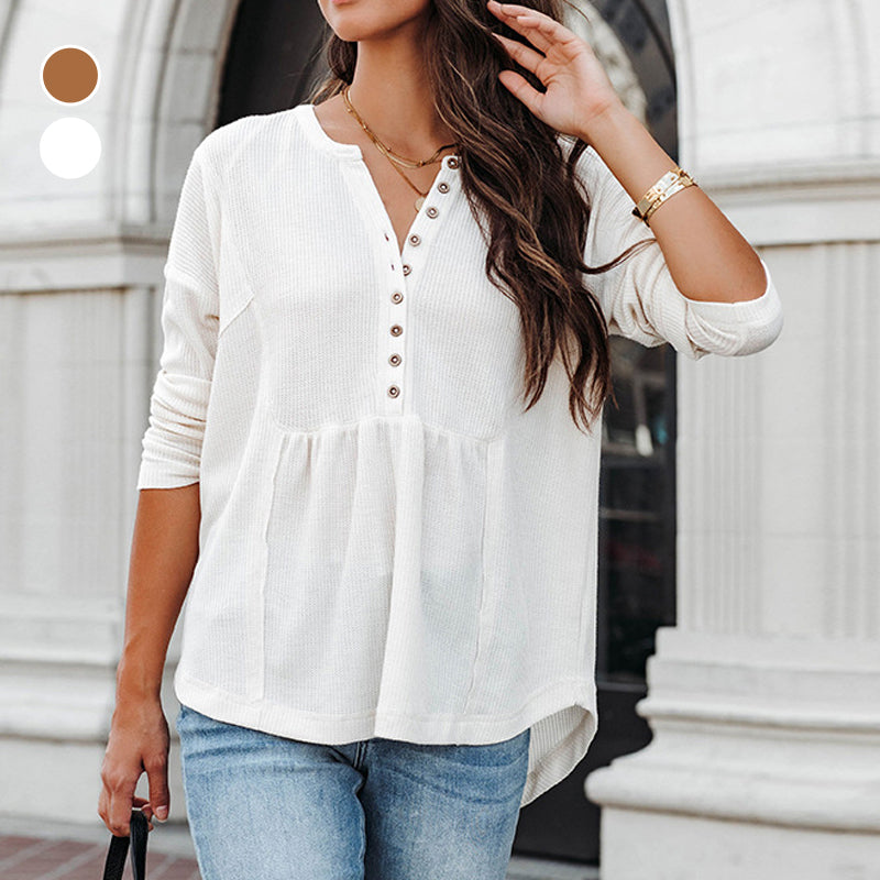Solid Long Sleeve Waffle Sweatshirt