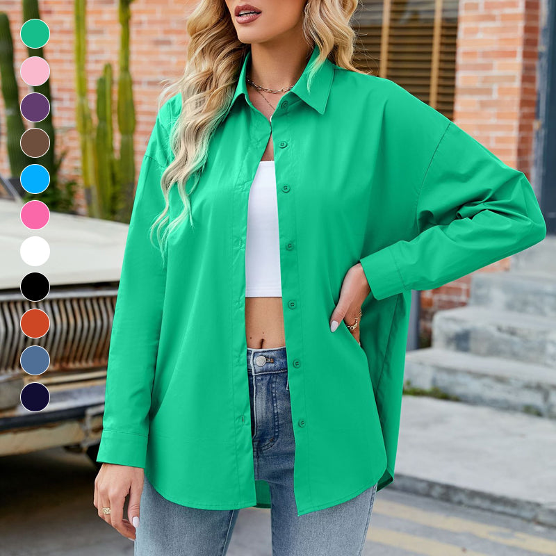 Candy Color Loose Casual Long Sleeve Shirt
