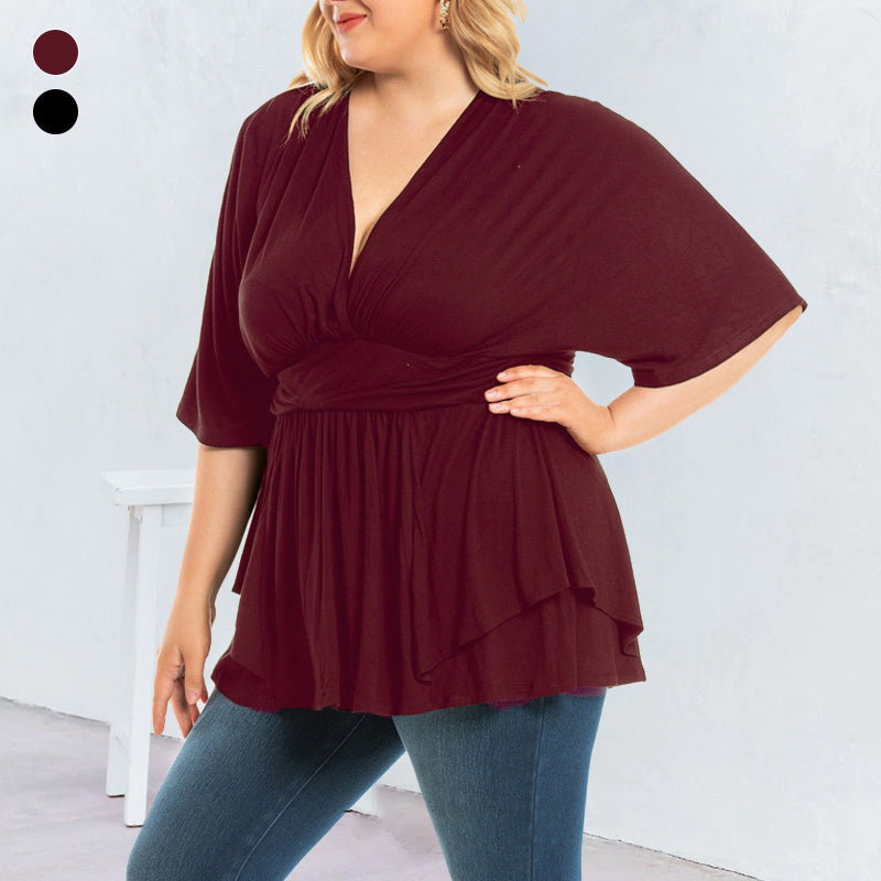 V-Neck Loose Solid Color Top
