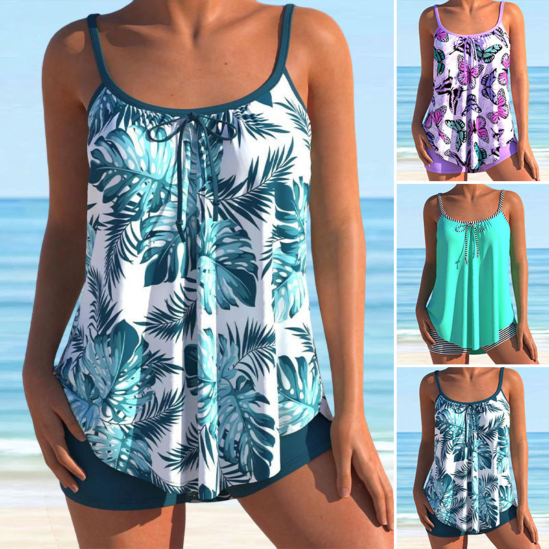 Women's Printed High Waist Split Boxer Swimsuit