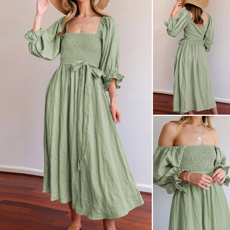 French Ruffled Lantern Sleeves Multi-wear Dress