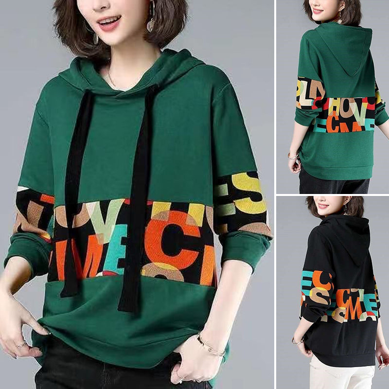 Printed Hooded Long Sleeve Sweatshirt
