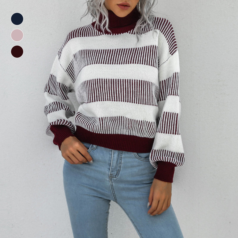 Lantern Sleeve Striped Sweater