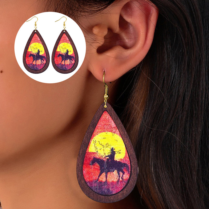 Waterdrop Wood Frame Earrings