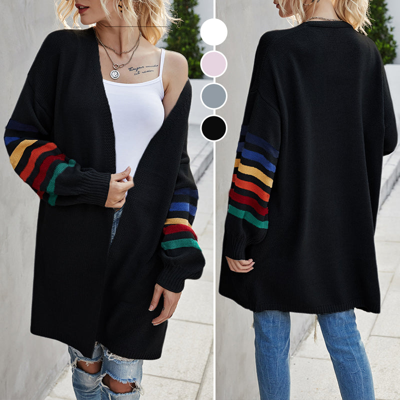 Women Panelled loose plus size knitted sweater coat