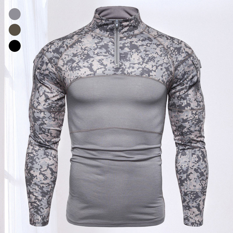 Camo Stand Collar Cotton Tactical T-Shirt