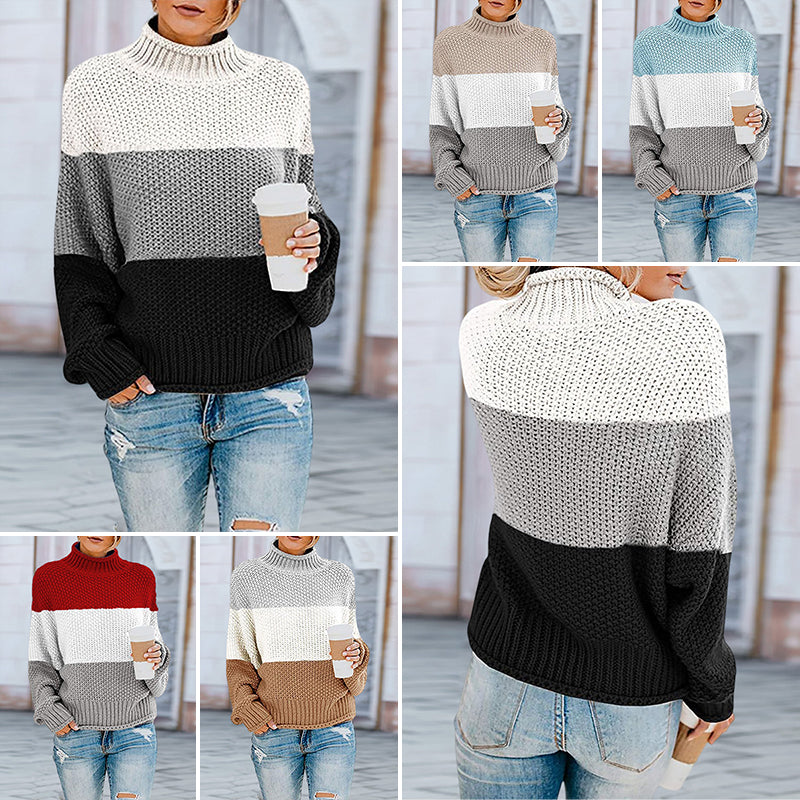 Thick Line Colorblock Turtleneck Sweater