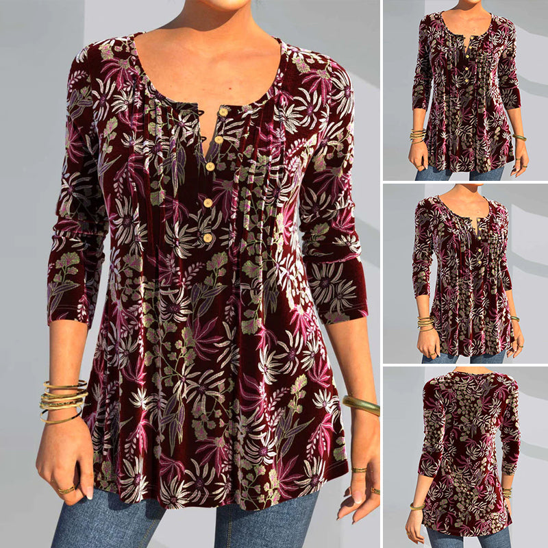 Floral Print Split Neck Top