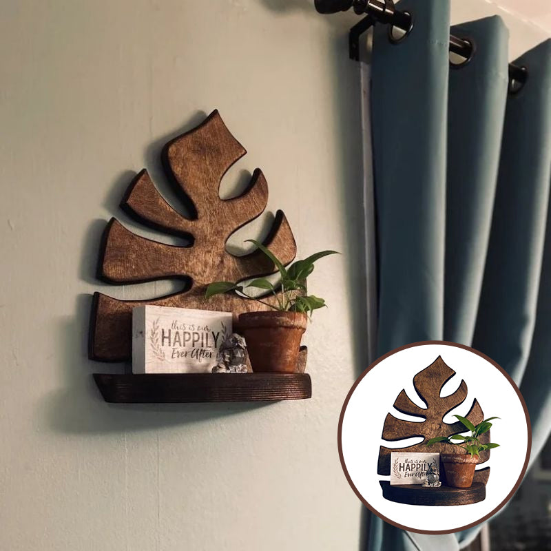Wooden Monstera Wall Shelf