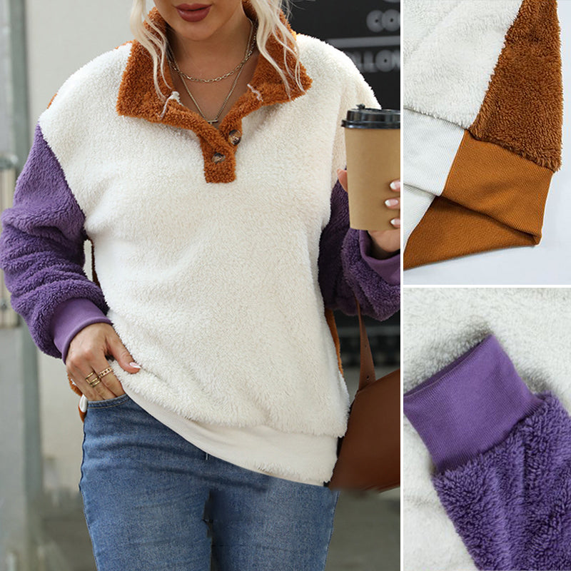 Paneled Long Sleeve Plush Sweatshirt