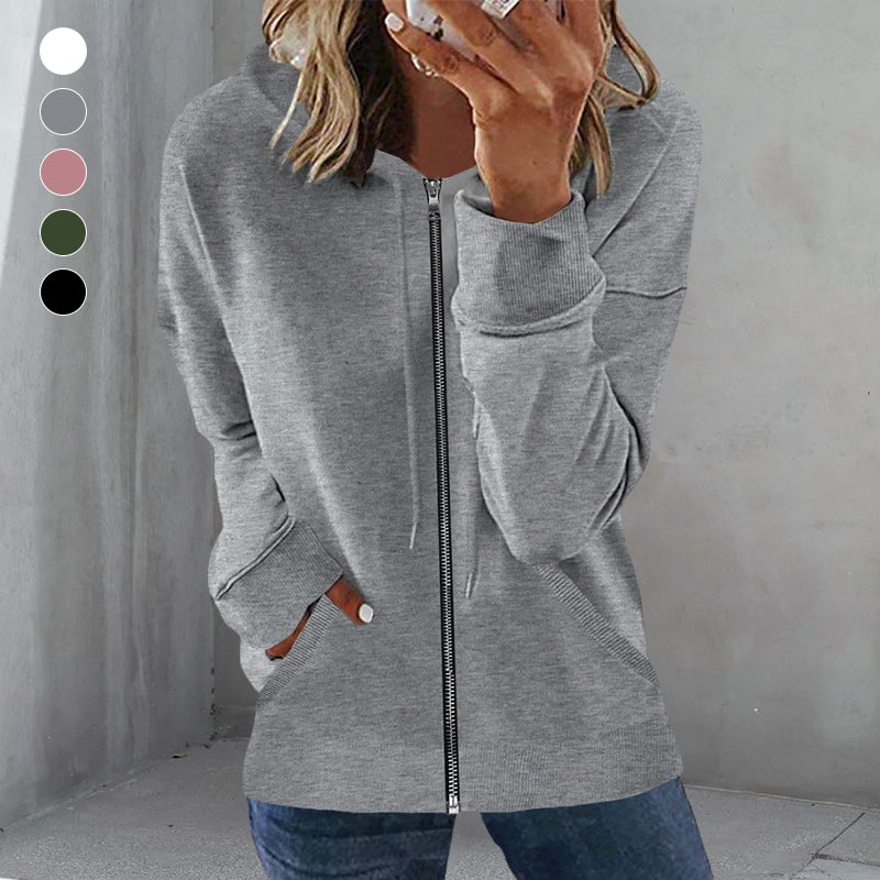 Zip Casual Solid Hooded Jacket
