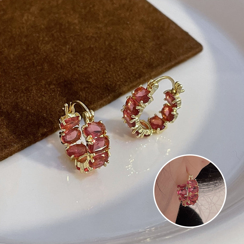 Exquisite Red Zircon Hoop Earrings