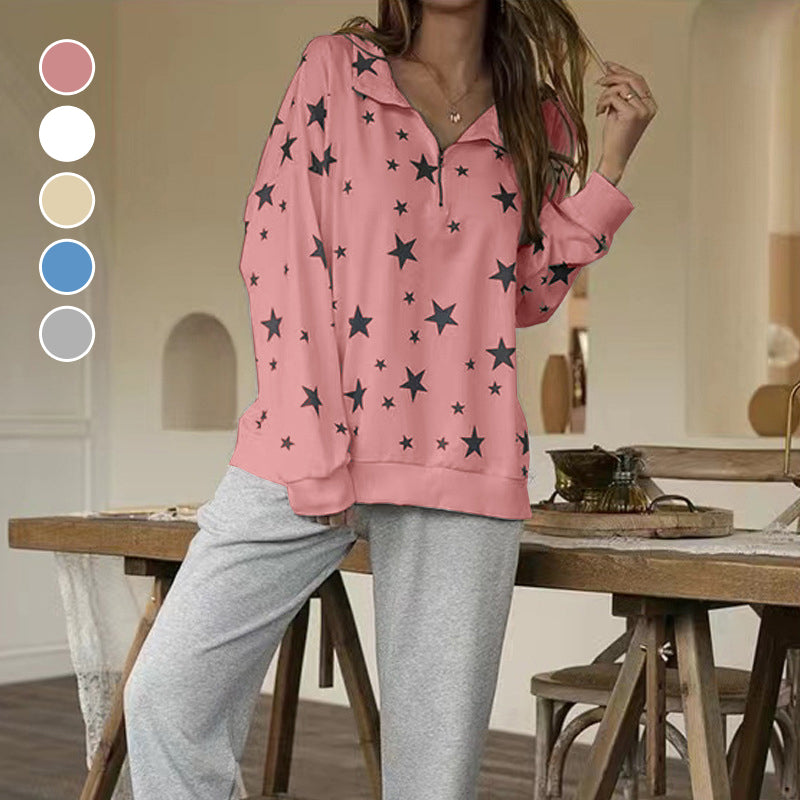 V-neck Pentagram Print T-shirt