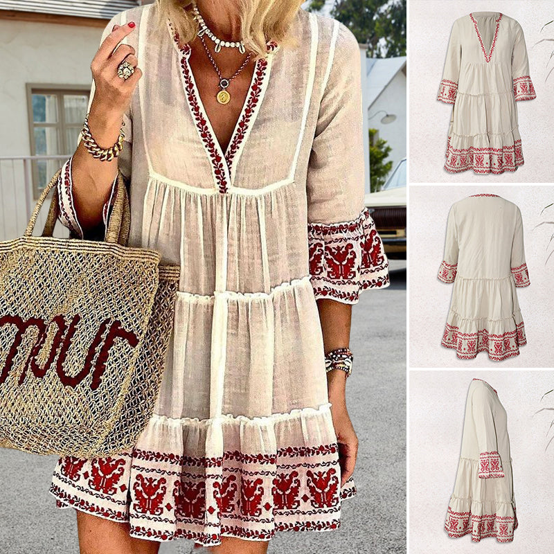 Printed Elegant V-neck Dress