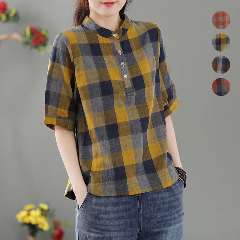 Vintage Plaid Lantern Sleeve Top