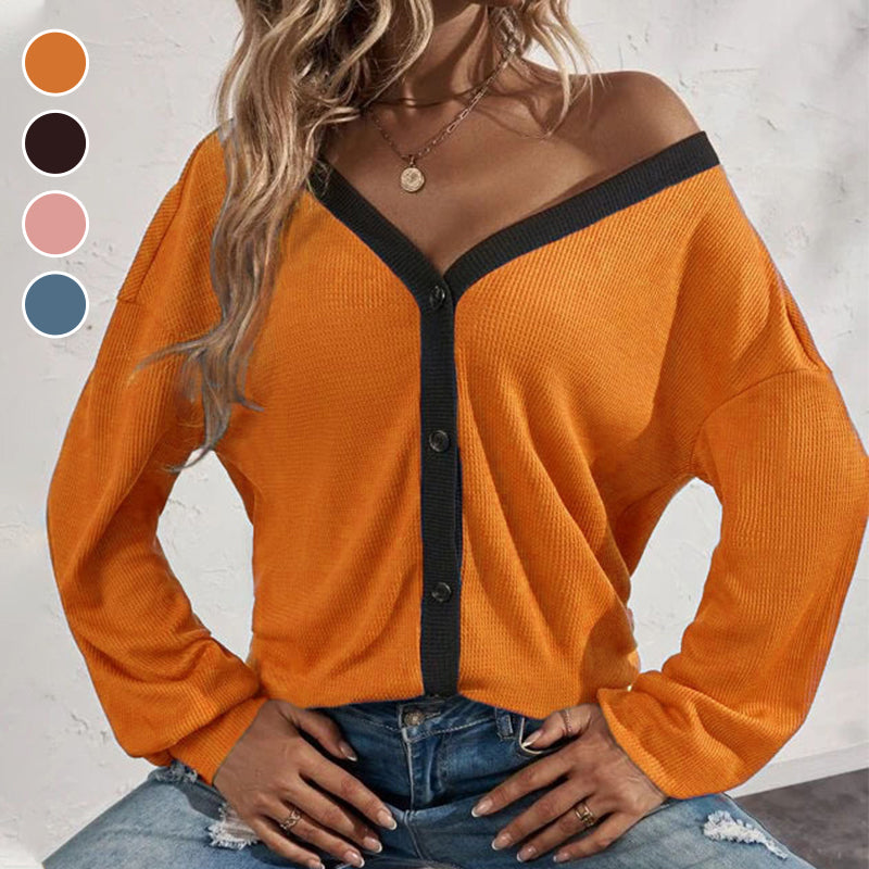 Waffle Long Sleeve Cardigan T-Shirt