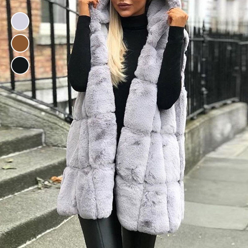 Hooded Jacket Faux Fur Vest Cardigan