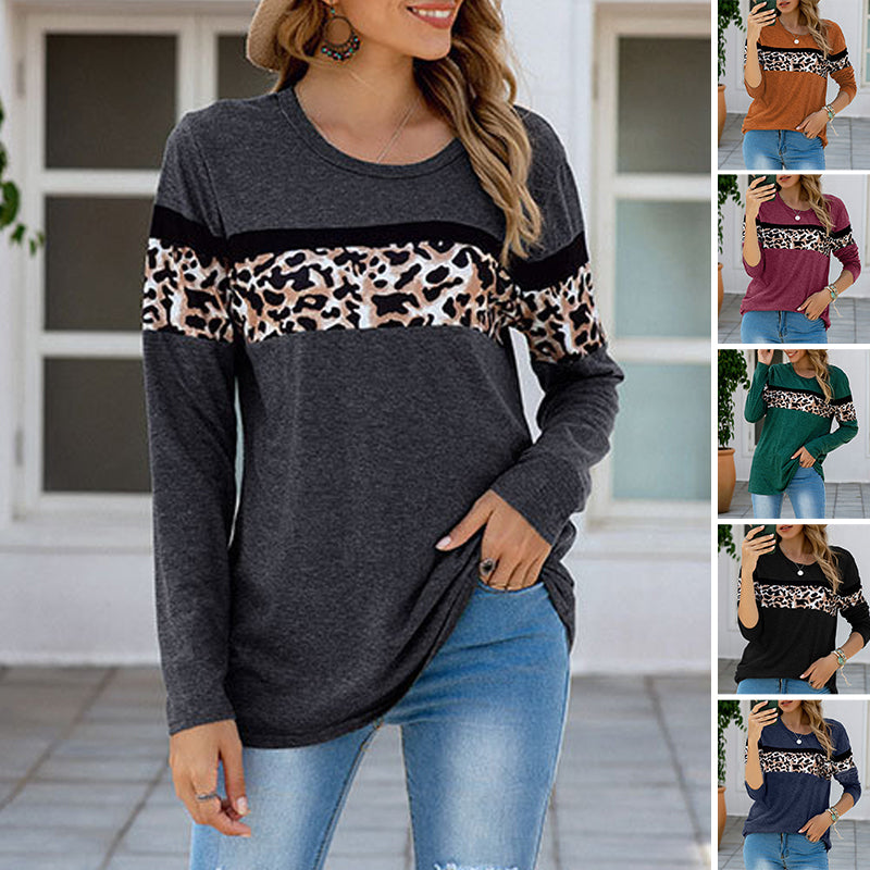 Long Sleeve Paneled Leopard T-Shirt