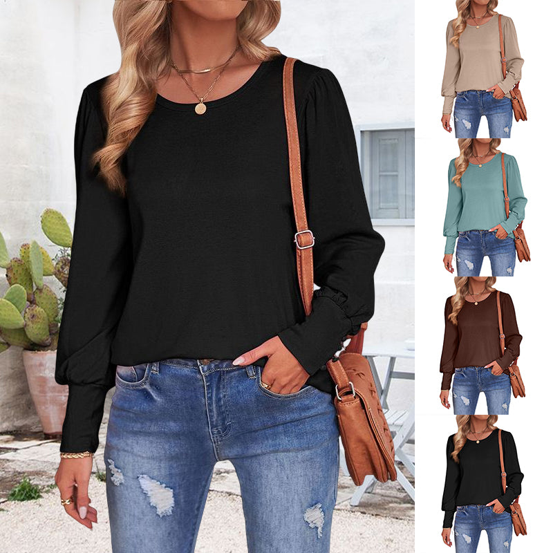 Puff Sleeve Crew Neck Loose Casual T-Shirt
