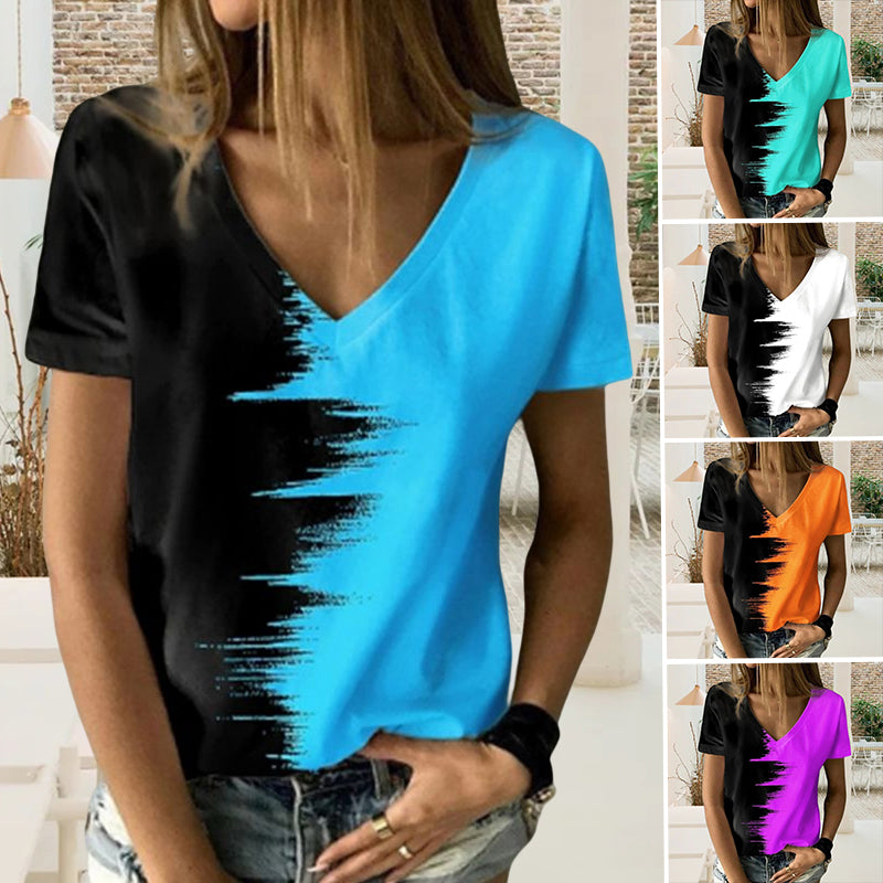 Digital Print V-Neck T-Shirt